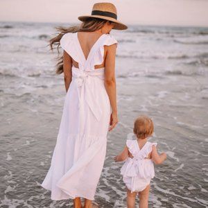 CAITLIN COVINGTON X PINK LILY KENNEDY IVORY BOW BACK MIDI DRESS